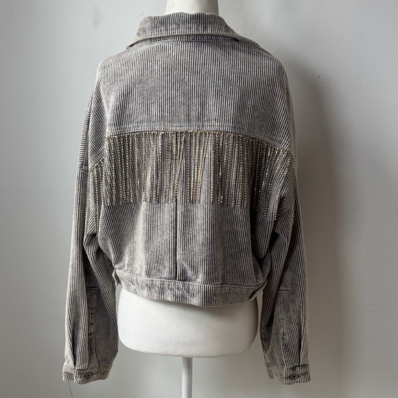 Women's Gray Fringe Jean Jacket - Picture 1 of 6